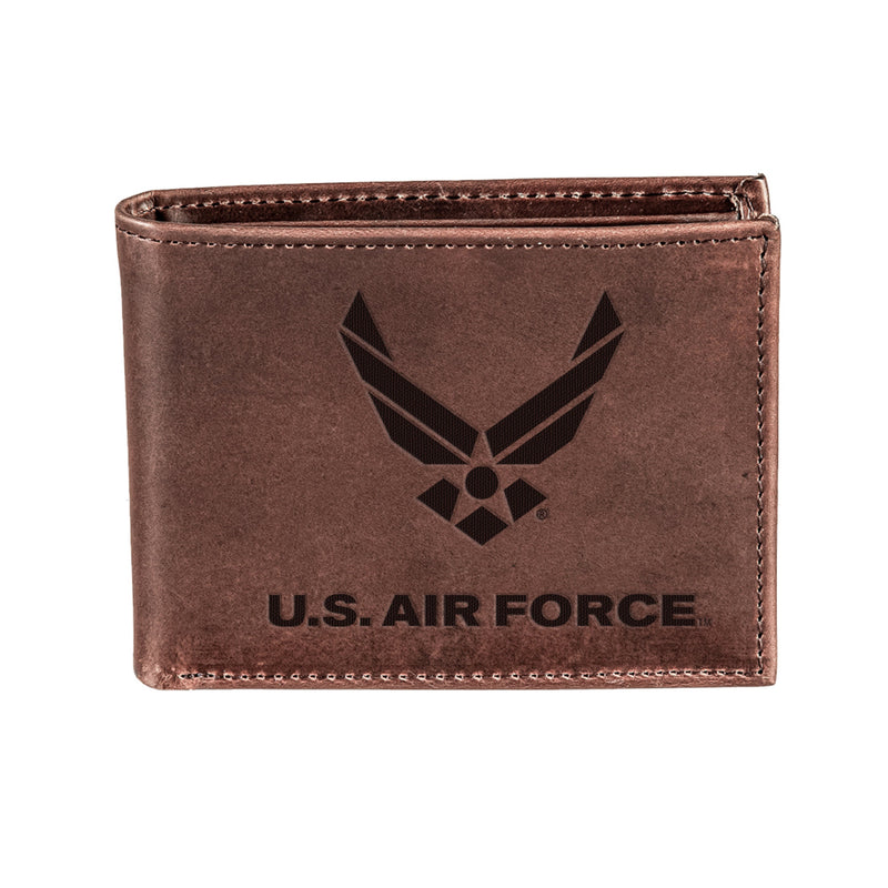 US Air Force Brown Bi-Fold Wallet, 100% Genuine Leather