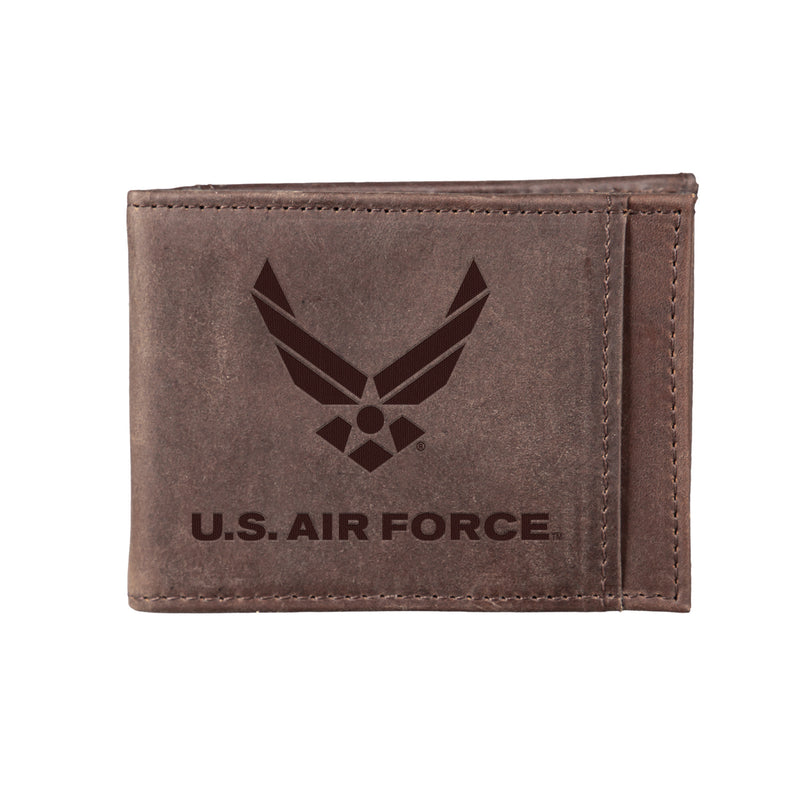 US Air Force Brown Front Pocket Wallet with RFID Blocking, 100% Genuine Leather