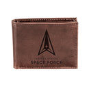 US Space Force Brown Bi-Fold Wallet, 100% Genuine Leather