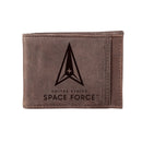 US Space Force Brown Front Pocket Wallet with RFID Blocking, 100% Genuine Leather