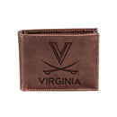 University of Virginia, Bi-Fold Wallet, Brown, CH, 100% Genuine Leather