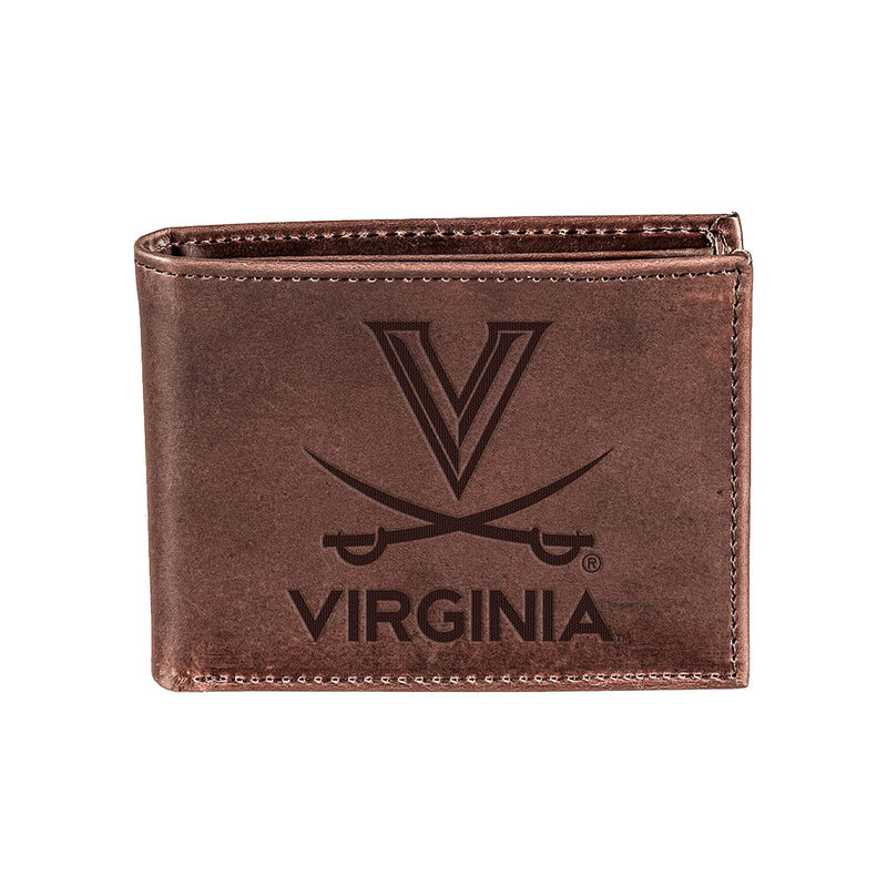 University of Virginia, Bi-Fold Wallet, Brown, CH, 100% Genuine Leather