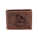 James Madison University, Bi-Fold Wallet, Brown, CH, 100% Genuine Leather