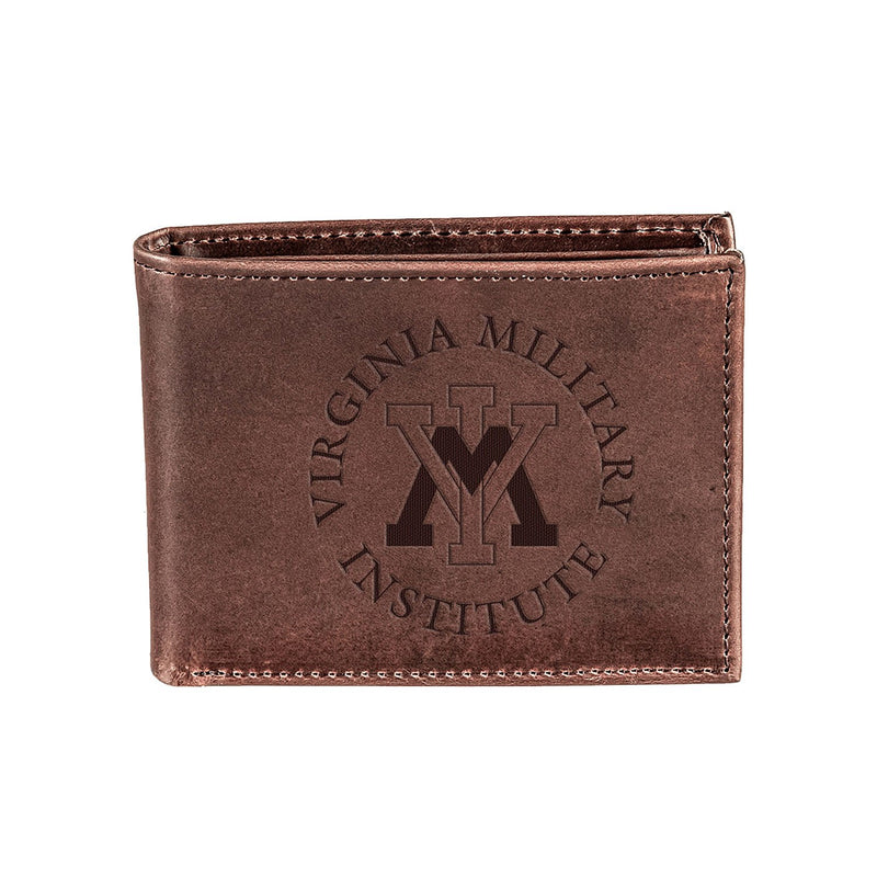 Virginia Military Institute (VMI), Bi-Fold Wallet, Brown, CH, 100% Genuine Leather