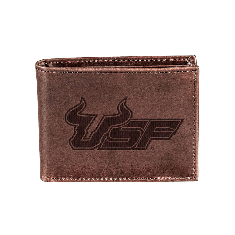 South Florida University , Bi-Fold Wallet, Brown, CH, 100% Genuine Leather