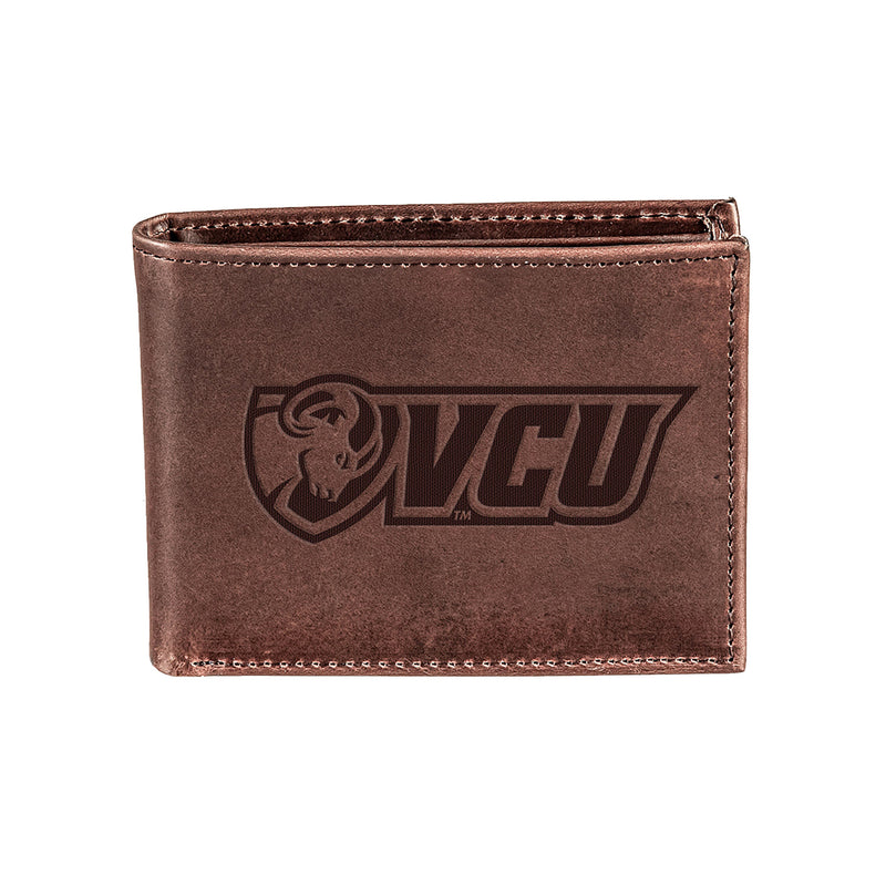 Virginia Commonwealth University (VCU), Bi-Fold Wallet, Brown, CH, 100% Genuine Leather
