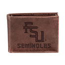 Florida State University, Bi-Fold Wallet, Brown, CH, 100% Genuine Leather
