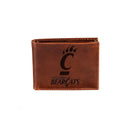 University of Cincinnati, Bi-Fold Wallet, Brown, CH, 100% Genuine Leather