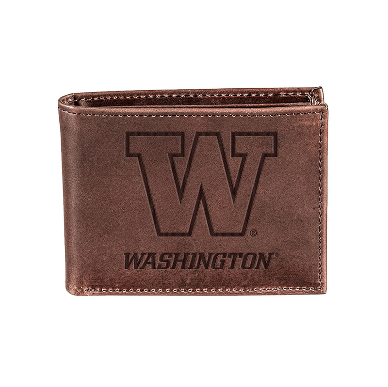 University of Washington, Bi-Fold Wallet, Brown, CH, 100% Genuine Leather