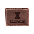 University of Illinois, Bi-Fold Wallet, Brown, CH, 100% Genuine Leather