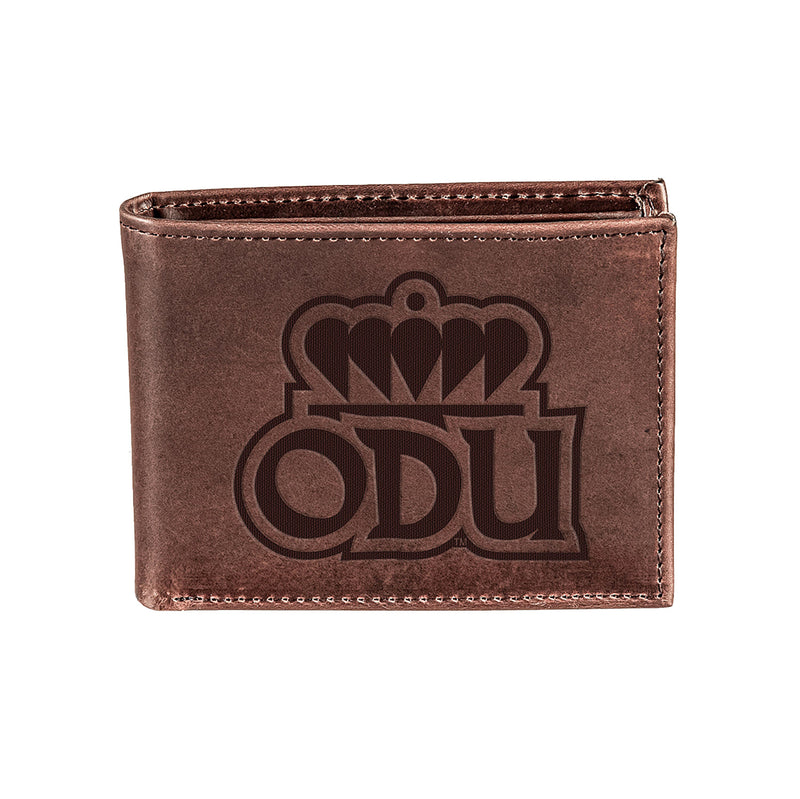 Old Dominion University, Bi-Fold Wallet, Brown, CH, 100% Genuine Leather