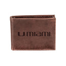 University of Miami, Bi-Fold Wallet, Brown, CH, 100% Genuine Leather