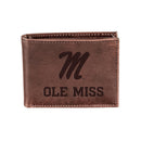 University of Mississippi, Bi-Fold Wallet, Brown, CH, 100% Genuine Leather