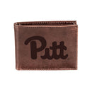 University of Pittsburgh, Bi-Fold Wallet, Brown, CH, 100% Genuine Leather