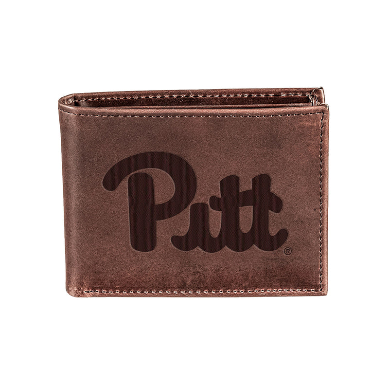 University of Pittsburgh, Bi-Fold Wallet, Brown, CH, 100% Genuine Leather