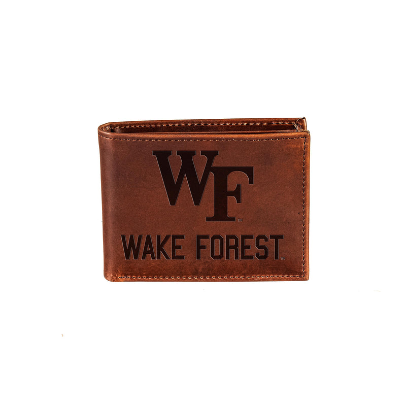Wake Forest University, Bi-Fold Wallet, Brown, CH, 100% Genuine Leather