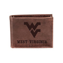 West Virginia University , Bi-Fold Wallet, Brown, CH, 100% Genuine Leather