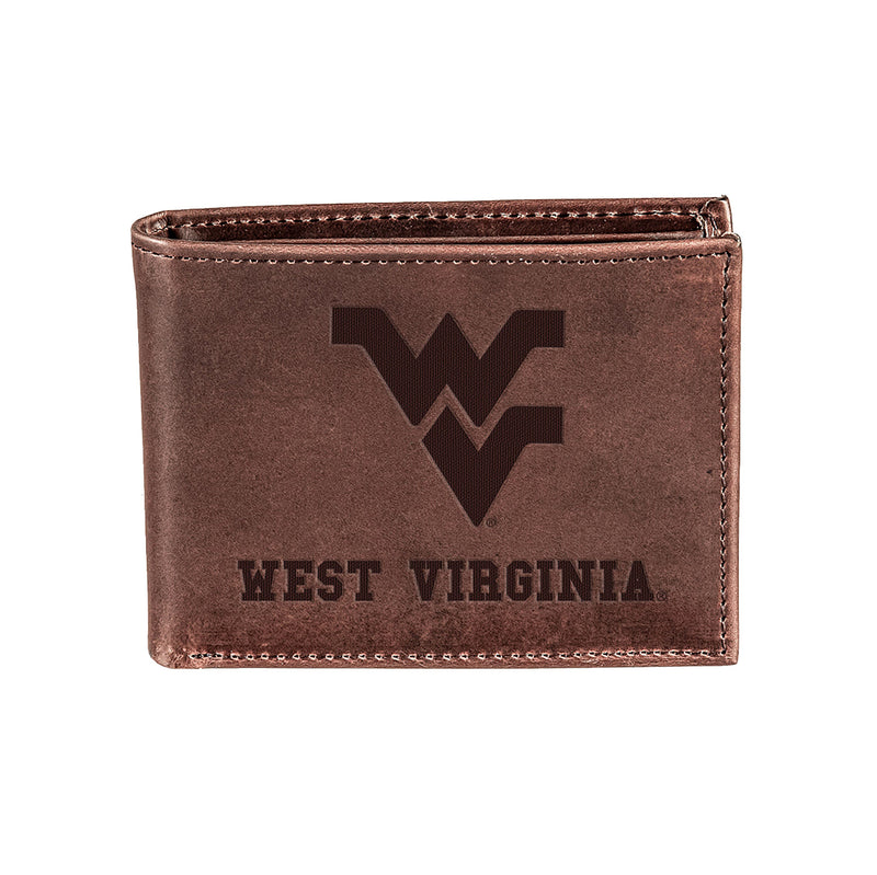 West Virginia University , Bi-Fold Wallet, Brown, CH, 100% Genuine Leather