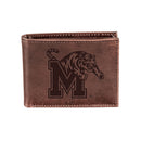 University of Memphis, Bi-Fold Wallet, Brown, CH, 100% Genuine Leather