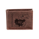 University of Kansas, Bi-Fold Wallet, Brown, CH, 100% Genuine Leather