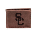 University of Southern California, Bi-Fold Wallet, Brown, CH, 100% Genuine Leather
