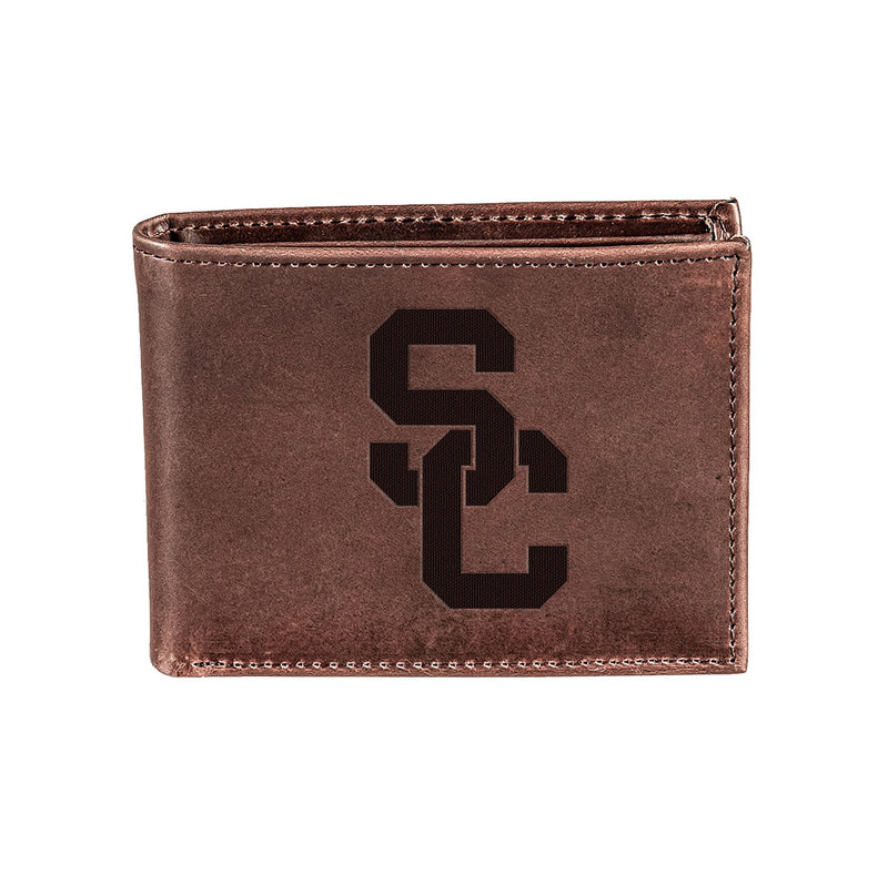 University of Southern California, Bi-Fold Wallet, Brown, CH, 100% Genuine Leather