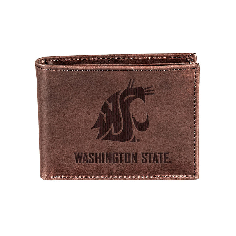 Washington State University, Bi-Fold Wallet, Brown, CH, 100% Genuine Leather