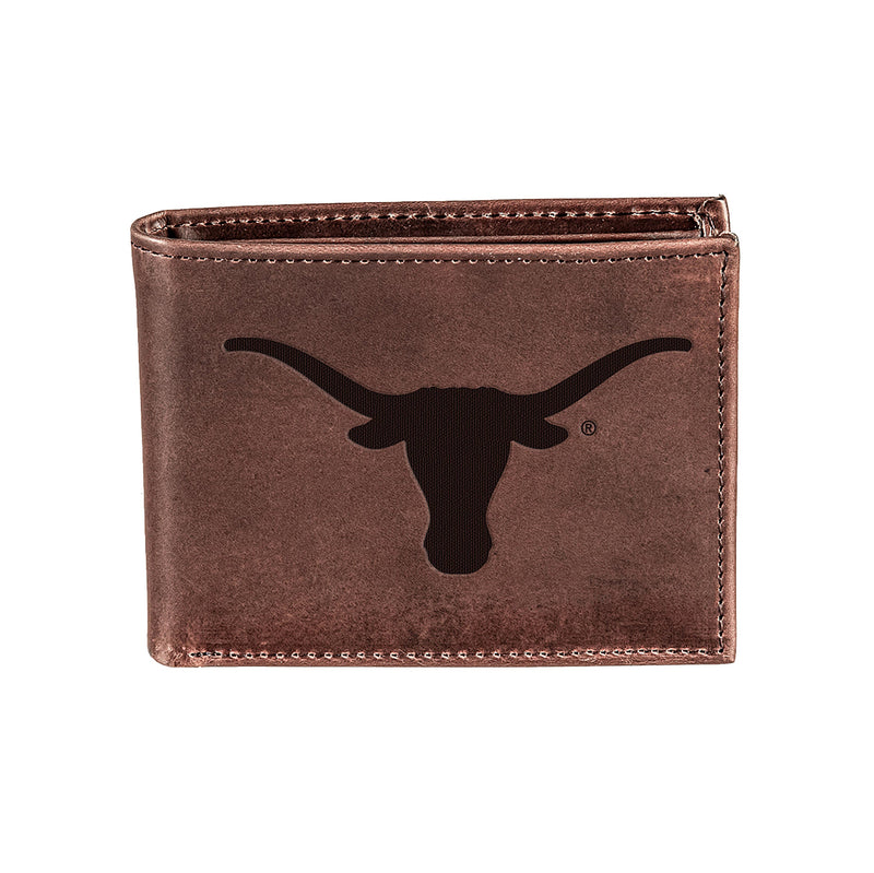 University of Texas, Bi-Fold Wallet, Brown, CH, 100% Genuine Leather