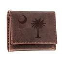 Tri-Fold Wallet, Brown, CH, 100% Genuine Leather, South Carolina State Flag Logo