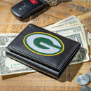 Green Bay Packers Black Tri-Fold Embroidered Wallet w/ RFID Blocking