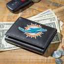 Miami Dolphins Black Tri-Fold Embroidered Wallet w/ RFID Blocking