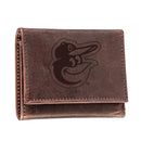 Baltimore Orioles Tri-Fold Wallet Brown 100% Genuine Leather