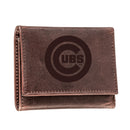 Chicago Cubs Tri-Fold Wallet Brown 100% Genuine Leather