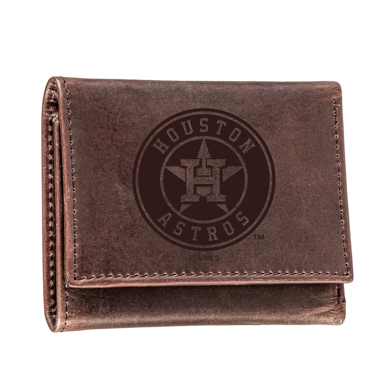 Houston Astros Tri-Fold Wallet Brown 100% Genuine Leather