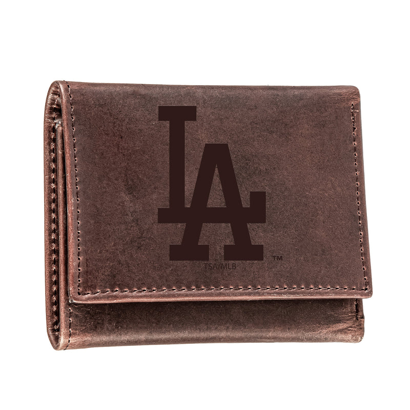 Los Angeles Dodgers Tri-Fold Wallet Brown 100% Genuine Leather