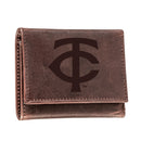 Minnesota Twins Tri-Fold Wallet Brown 100% Genuine Leather