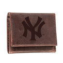 New York Yankees Tri-Fold Wallet Brown 100% Genuine Leather