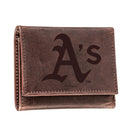 Oakland A's Tri-Fold Wallet Brown 100% Genuine Leather
