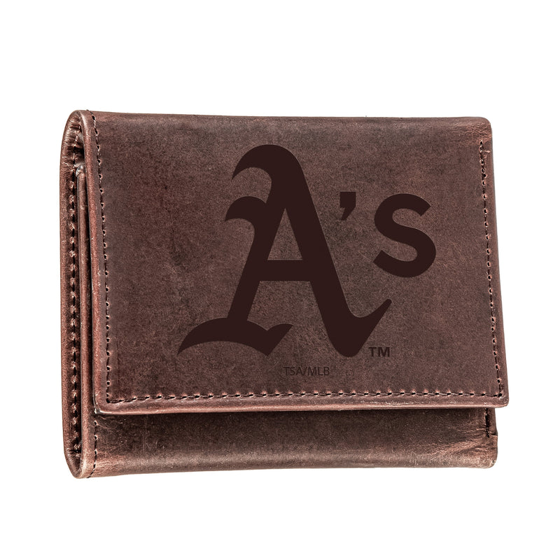 Oakland A's Tri-Fold Wallet Brown 100% Genuine Leather