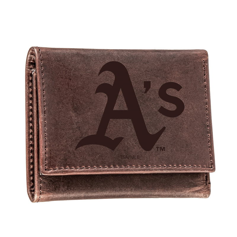 Oakland A's Tri-Fold Wallet Brown 100% Genuine Leather