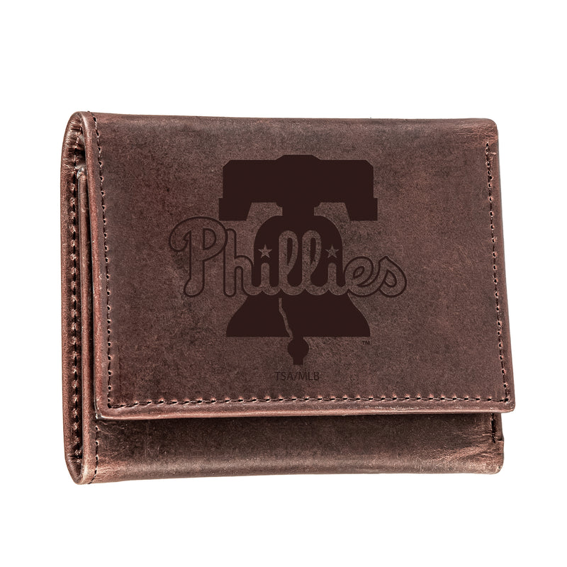 Philadelphia Phillies Tri-Fold Wallet Brown 100% Genuine Leather