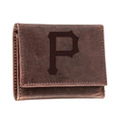 Pittsburgh Pirates Tri-Fold Wallet Brown 100% Genuine Leather