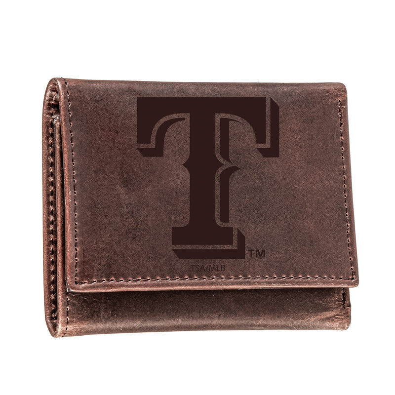 Texas Rangers Tri-Fold Wallet Brown 100% Genuine Leather