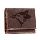 Toronto Blue Jays Tri-Fold Wallet Brown 100% Genuine Leather
