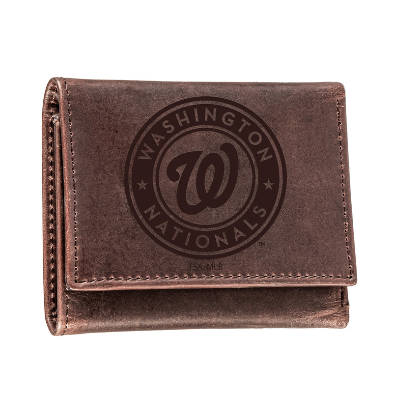 Washington Nationals Tri-Fold Wallet Brown 100% Genuine Leather