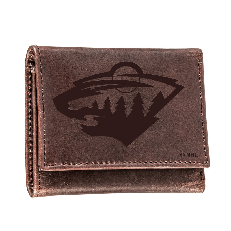 Minnesota Wild, Bi-Fold Wallet, Brown, CH, 100% Genuine Leather