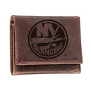 New York Islanders, Tri-Fold Wallet, Brown, CH, 100% Genuine Leather