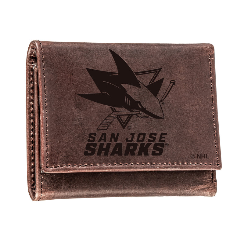 San Jose Sharks, Tri-Fold Wallet, Brown, CH, 100% Genuine Leather