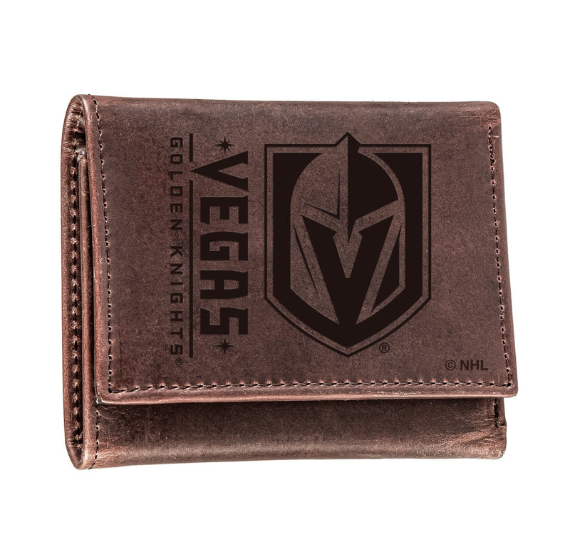 Vegas Golden Knights, Tri-Fold Wallet, Brown, CH, 100% Genuine Leather