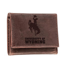 University of Wyoming, Tri-Fold Wallet, Brown, CH, 100% Genuine Leather